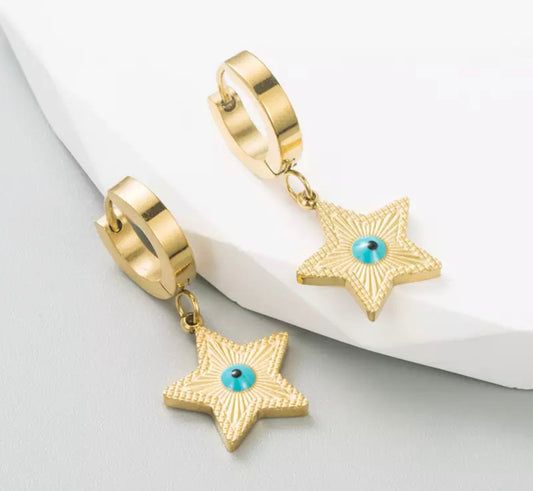 Evil Eye Star Hoop Earrings