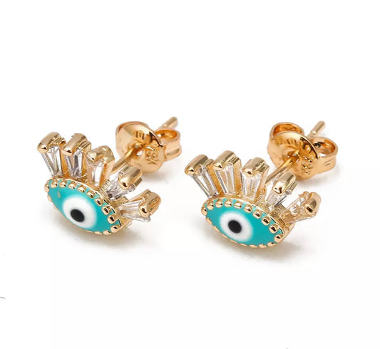 Evil Eye Hamsa Stud Earrings