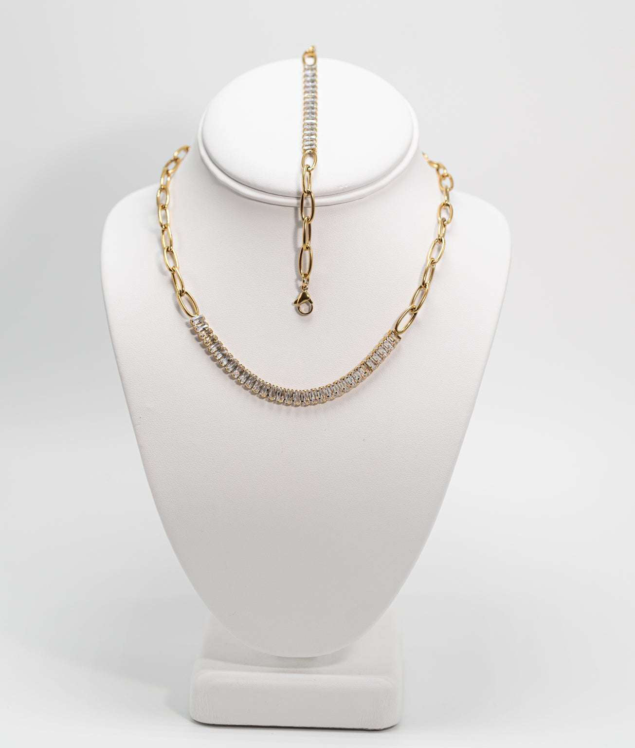 Gold Plated Tennis Chain Necklace and Bracelet Set