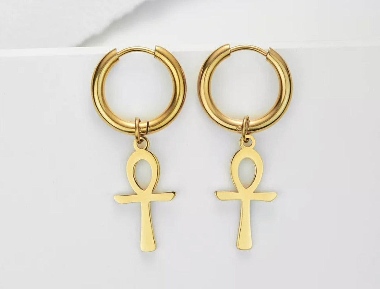 Egyptian Cross Hoops Earrings for Men - ClassicsJewelryGifts