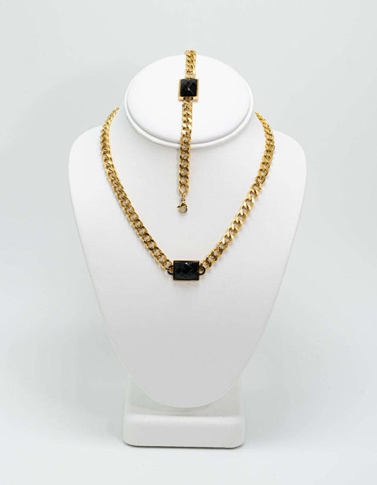 Black Crystal Necklace and Bracelet Set